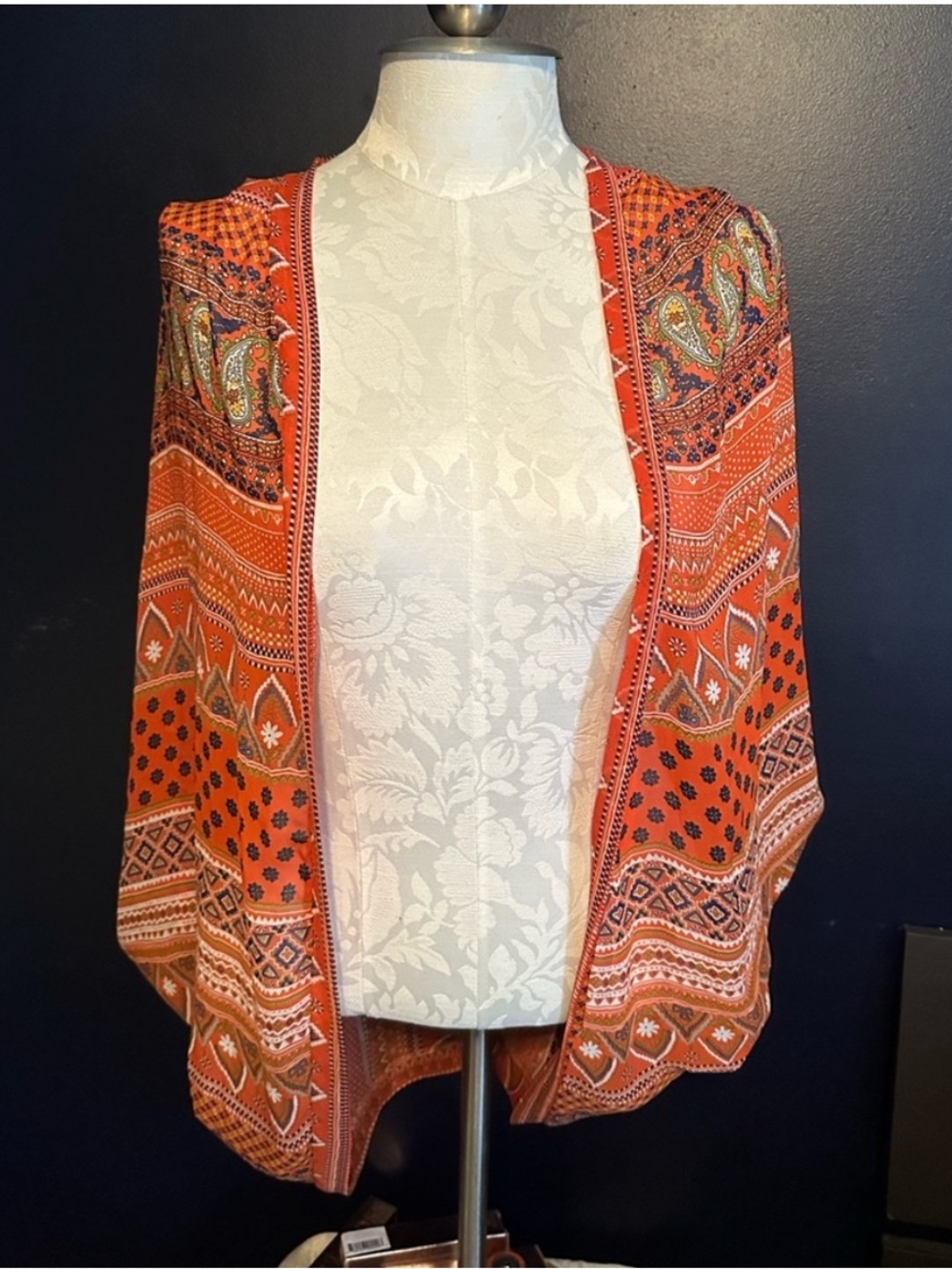 Boho rust orange paisley kimono cardigan lightweight festival layering small
